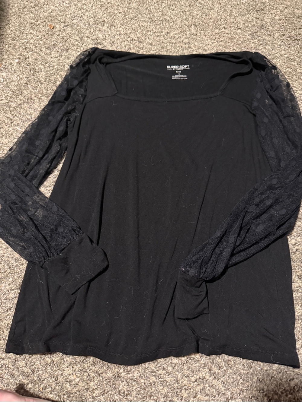 torrid Black Square Neck Sheer Dot Sleeve Blouse - Picture 4 of 4